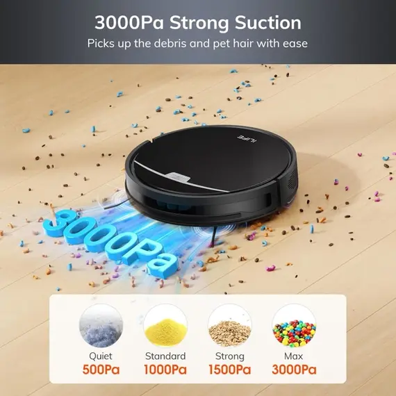 Robot Vacuum Cleaner with Dry and Wet Cleaning Ilife V9 Pro, 3000Pa, Gyroscope Navigation, Self-Empty Robotic Vacuum Cleaner With APP Control, Black, 6 image