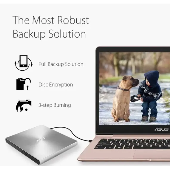 დისკის წამკითხველი ASUS ODD portable SDRW-08U9M-U DVD+-R/RW burner M-DISC USB2.0 Slim silver Retail Box , 2 image - Primestore.ge