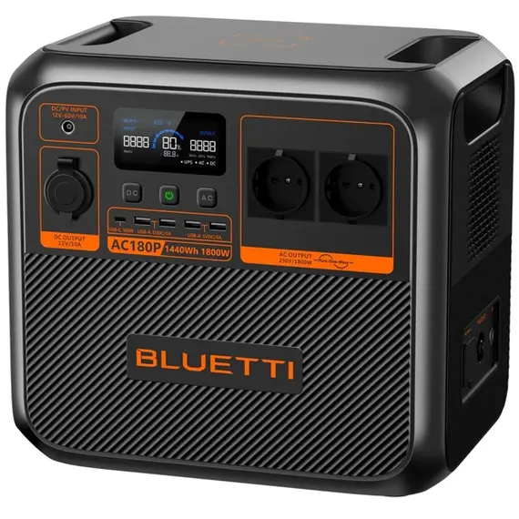 ელექტრო სადგური Bluetti AC180P, 1440Wh, USB-C, USB-A, Power Station, Black , 4 image - Primestore.ge