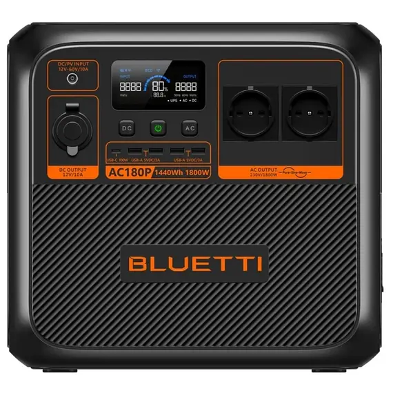 ელექტრო სადგური Bluetti AC180P, 1440Wh, USB-C, USB-A, Power Station, Black  - Primestore.ge
