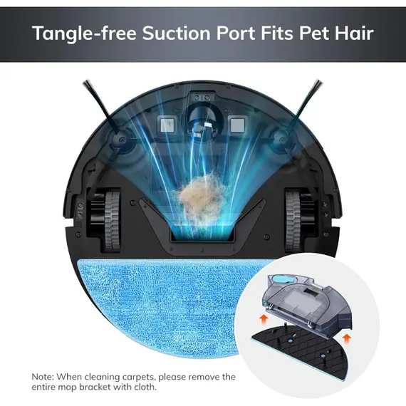 Robot Vacuum Cleaner with Dry and Wet Cleaning Ilife V9 Pro, 3000Pa, Gyroscope Navigation, Self-Empty Robotic Vacuum Cleaner With APP Control, Black, 7 image