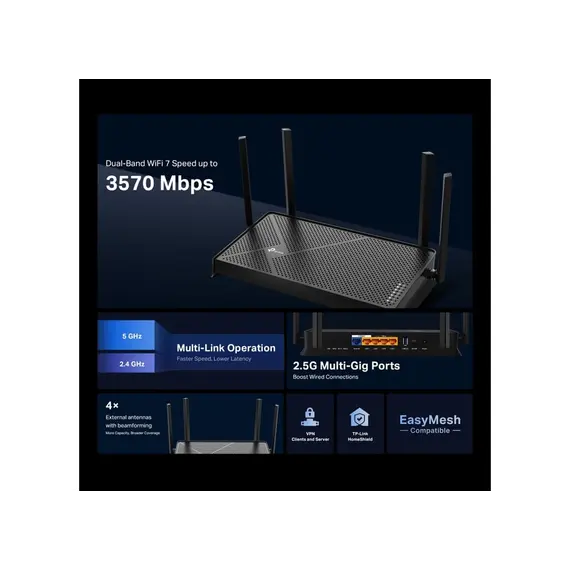 Wi-Fi როუტერი TP-Link Archer BE3600 Dual-Band Wi-Fi 7 Router , 4 image - Primestore.ge