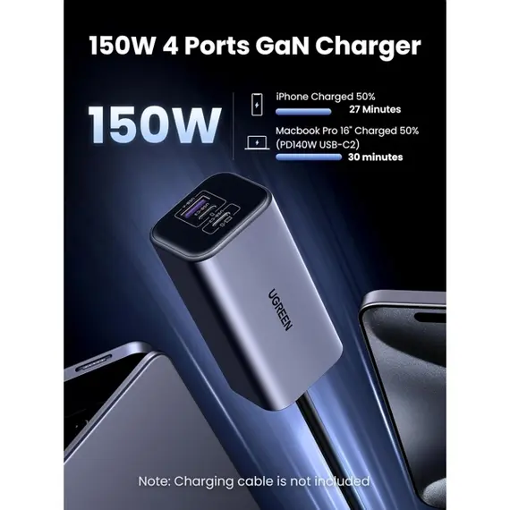 მანქანის დამტენი UGREEN EC706 (35571), 150W, Type-C, USB, Car Charger, Grey , 4 image - Primestore.ge