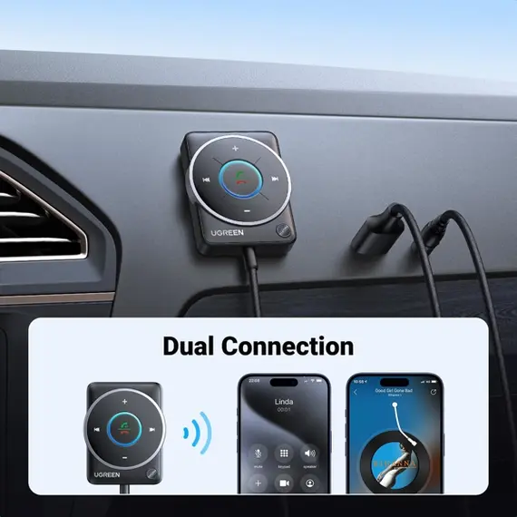 Bluetooth მიმღები UGREEN CM723(35002), Bluetooth 5.4 Aux Car Adapter, Black , 2 image - Primestore.ge