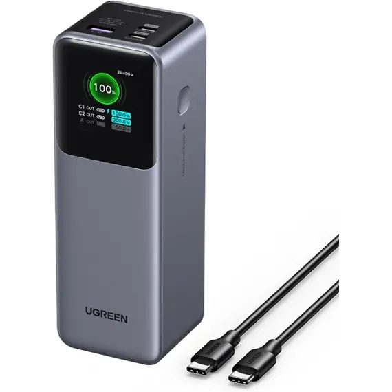 პორტატული დამტენი UGREEN PB722 (35525B) Nexode with Smart Digital Display, 25000mAh, Type-C, USB, Power Bank, Grey  - Primestore.ge