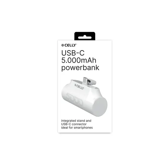 Portable Charger Celly USB-C Power Bank (5000mAh) White, 3 image