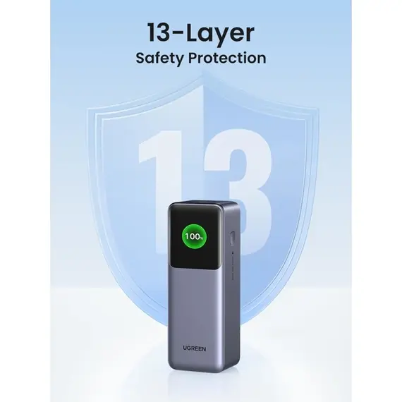 პორტატული დამტენი UGREEN PB722 (35525B) Nexode with Smart Digital Display, 25000mAh, Type-C, USB, Power Bank, Grey , 2 image - Primestore.ge