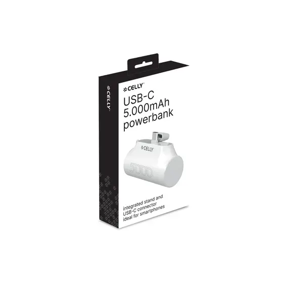 Portable Charger Celly USB-C Power Bank (5000mAh) White, 2 image
