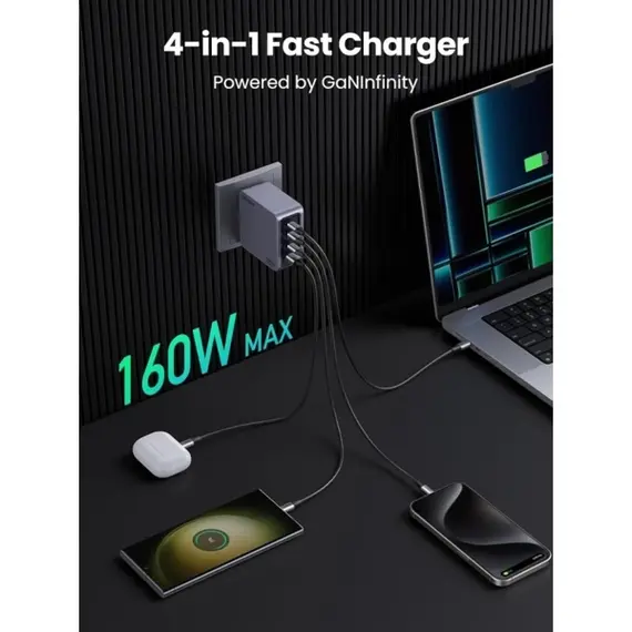 მობილურის დამტენი UGREEN X763 (25877) Nexode Pro, 160W, Type-C, USB, Grey , 7 image - Primestore.ge