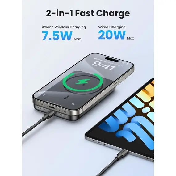 პორტატული დამტენი UGREEN PB561 (25919), 10000mAh, Type-C, Magnetic Power Bank, Grey , 2 image - Primestore.ge