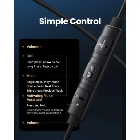Headphones UGREEN EP105 (35754), In-Ear Headphones, Wired, USB-C, Black, 2 image