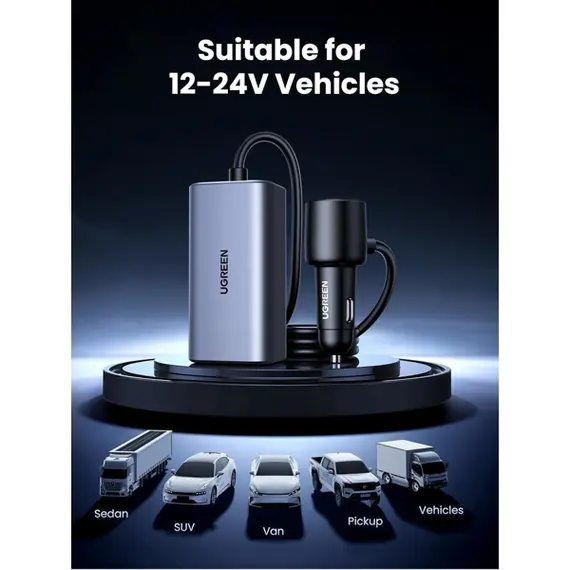 მანქანის დამტენი UGREEN EC706 (35571), 150W, Type-C, USB, Car Charger, Grey , 2 image - Primestore.ge