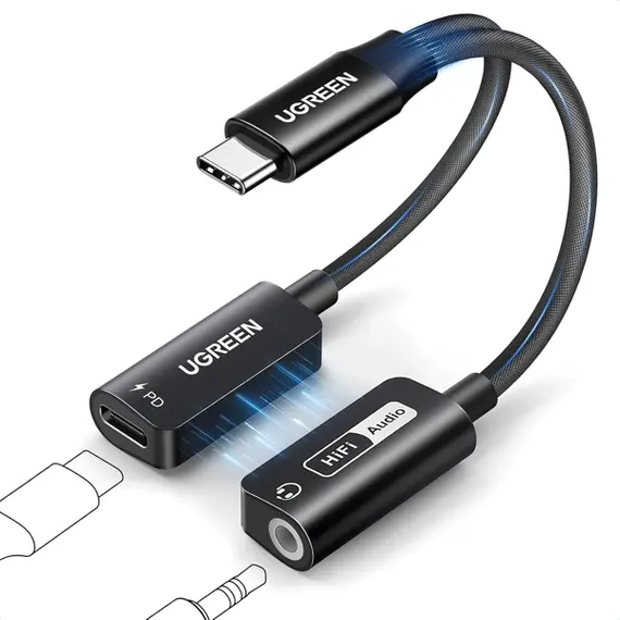 Audio Adapter UGREEN CM721 (25837), Type-C to 3.5mm Audio Adapter with Power Delivery, Black