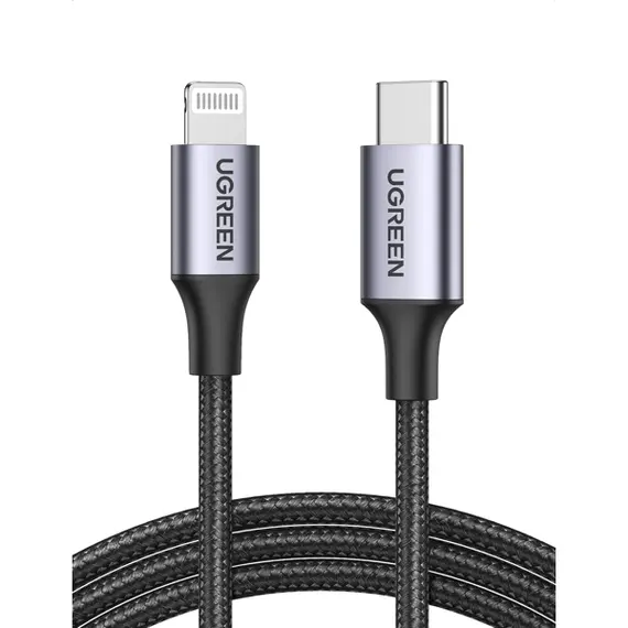 USB კაბელი UGREEN US304 (60761), MFi, Type-C To Lightning, 2m, Black/Gray  - Primestore.ge