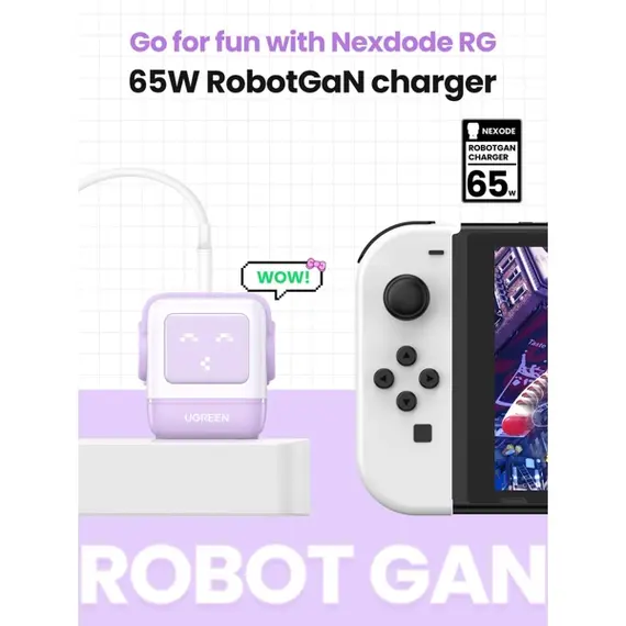 მობილურის დამტენი UGREEN CD361 (35291) Nexode Uno RobotGaN, 65W, USB, USB Type-C, Purple , 6 image - Primestore.ge