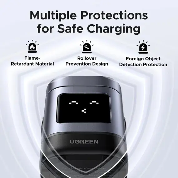 უსადენო დამტენი UGREEN Uno W709 (45775) Qi2, 15W, 2-in-1 Magnetic Wireless Charger, Black/Grey , 5 image - Primestore.ge