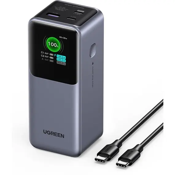 პორტატული დამტენი UGREEN PB721 (35524B) Nexode with Smart Digital Display, 20000mAh, Type-C, USB, Power Bank, Grey  - Primestore.ge