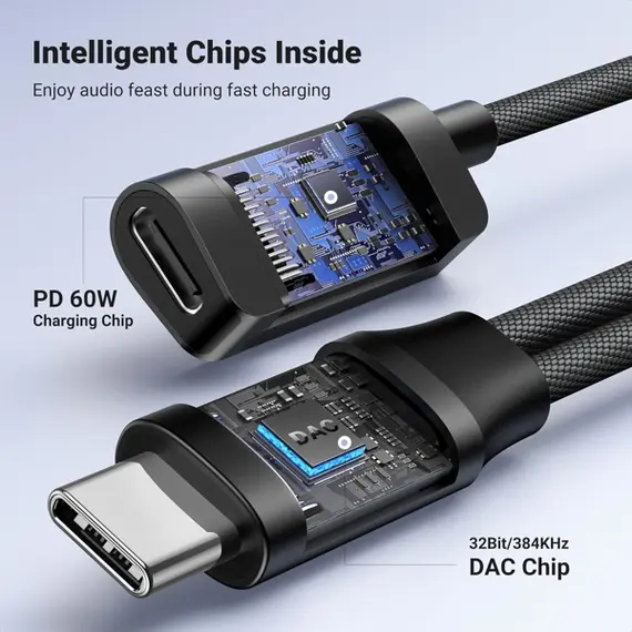 Audio Adapter UGREEN CM721 (25837), Type-C to 3.5mm Audio Adapter with Power Delivery, Black, 7 image