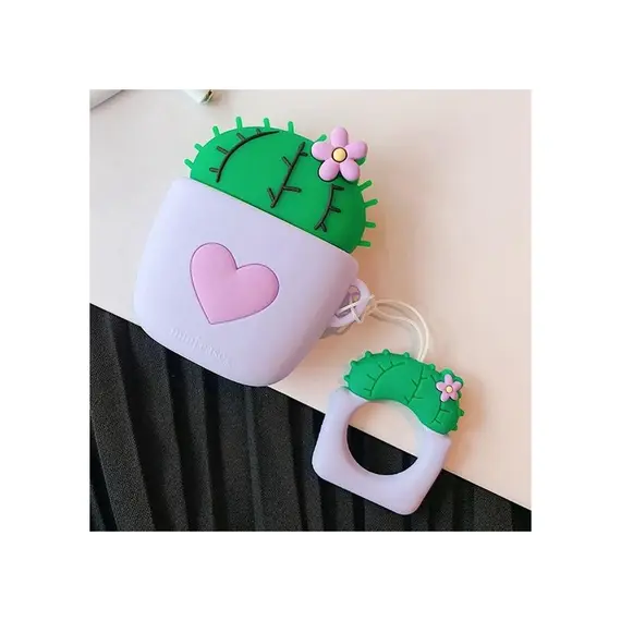ყურსასმენის ქეისი For Apple AirPods 2nd gen. Anti-fall Cactus Silicone AirPods Cover - Purple  - Primestore.ge