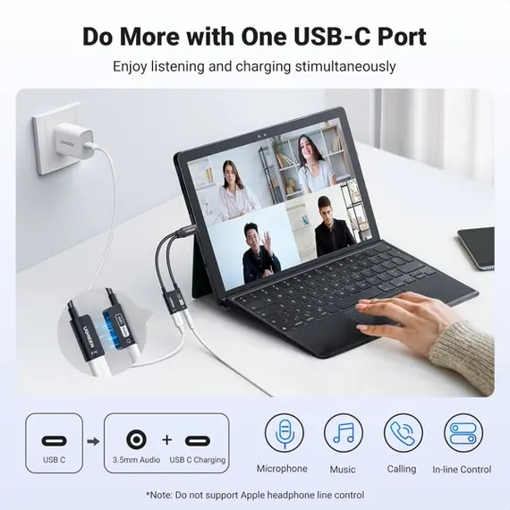 Audio Adapter UGREEN CM721 (25837), Type-C to 3.5mm Audio Adapter with Power Delivery, Black, 4 image