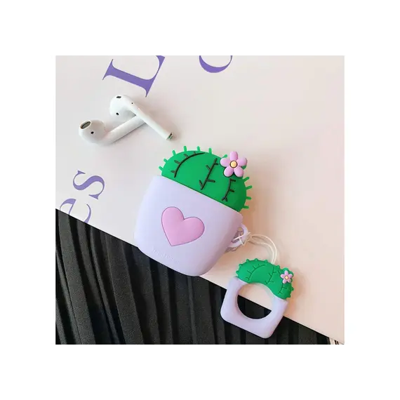 ყურსასმენის ქეისი For Apple AirPods 2nd gen. Anti-fall Cactus Silicone AirPods Cover - Purple , 2 image - Primestore.ge