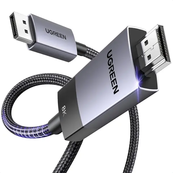 ვიდეო კაბელი UGREEN DP115 (80397), 8K, DisplayPort to HDMI, 2m, Grey , 2 image - Primestore.ge