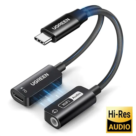 Audio Adapter UGREEN CM721 (25837), Type-C to 3.5mm Audio Adapter with Power Delivery, Black, 2 image