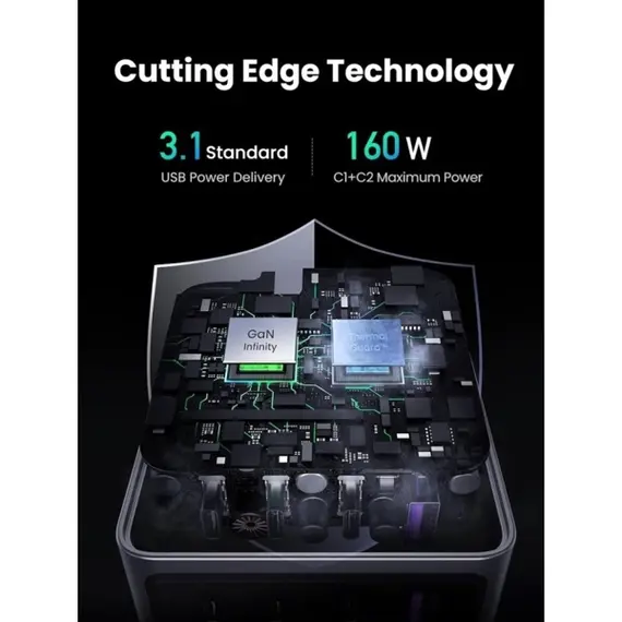 მობილურის დამტენი UGREEN X763 (25877) Nexode Pro, 160W, Type-C, USB, Grey , 4 image - Primestore.ge