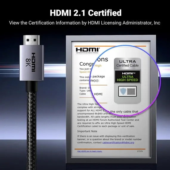 HDMI კაბელი UGREEN HD171 (25908), 8K HDMI To HDMI, 1M, Grey , 5 image - Primestore.ge