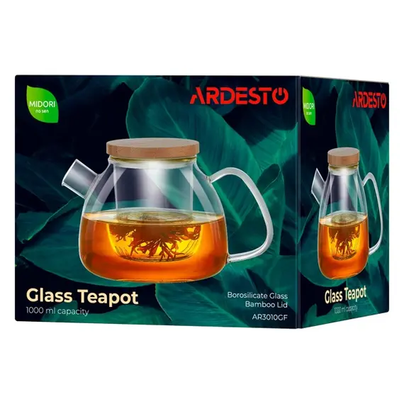 ჩაის დასაყენებელი Ardesto AR3010GF Midori, 1000ml, Teapot, Transparent , 4 image - Primestore.ge