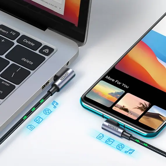 USB კაბელი UGREEN US176 (20857), 18W, USB-A to Type-C 90 Degree, 2m, Space Gray , 2 image - Primestore.ge