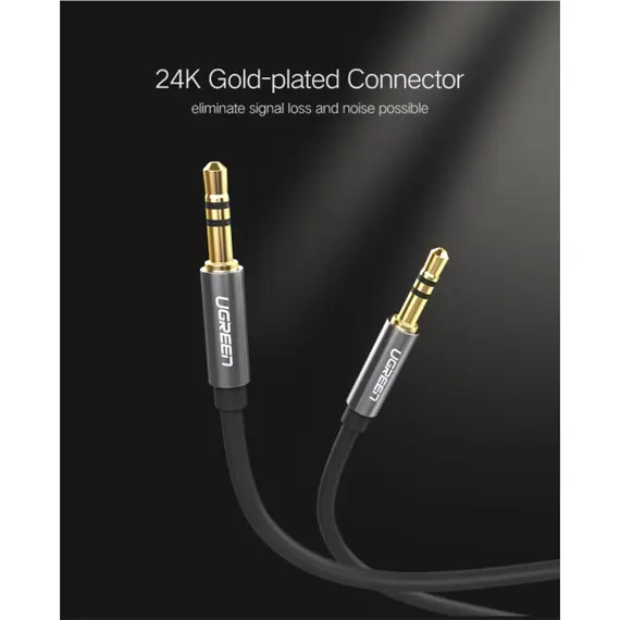 AUX კაბელი UGREEN AV119 (10732) 3.5mm Male to 3.5mm Male Cable 0.5m (Black) , 4 image - Primestore.ge