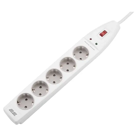 დენის გამანაწილებელი 2Е 2E-SP515M3WH, 5 Socket, 3m, Power Strip With Surge Protector, White , 3 image - Primestore.ge
