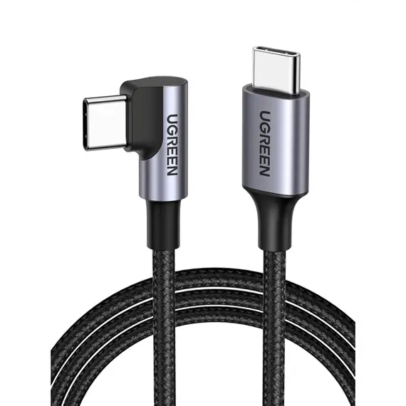 USB კაბელი UGREEN US255 (50122), 60W, Type-C to Angled Type-C Round, 0.5m, Grey  - Primestore.ge