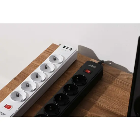 Power Strip 2E 2E-SP515M2USBBK, 5 Socket, 3xUSB-A, 2m, Power Strip With Surge Protector, Black, 5 image