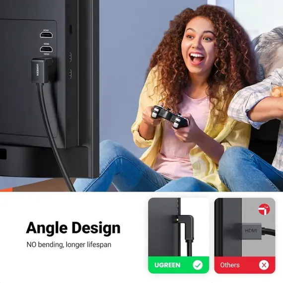 HDMI კაბელი UGREEN HD103 (10173), 4K HDMI Cable Male to Male, 90 Degree, 2m, Black , 4 image - Primestore.ge