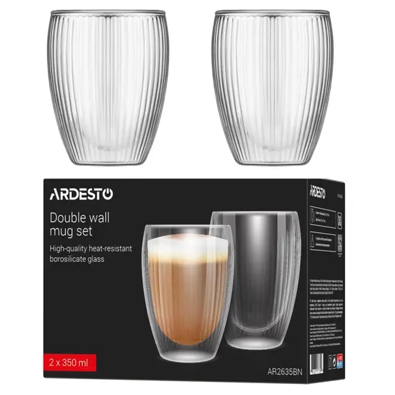 ჭიქების ნაკრები Ardesto AR2635BN, 350ml, 2pcs, Double Wall Mug Set, Transparent , 2 image - Primestore.ge