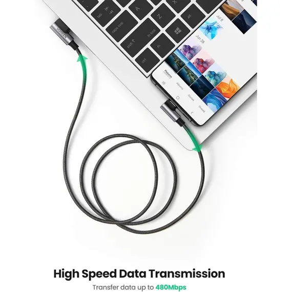 USB კაბელი UGREEN US176 (20856), 18W, USB-A to Type-C 90 Degree, 1m, Space Grey , 4 image - Primestore.ge