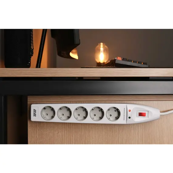 დენის გამანაწილებელი 2Е 2E-SP515M3WH, 5 Socket, 3m, Power Strip With Surge Protector, White , 5 image - Primestore.ge