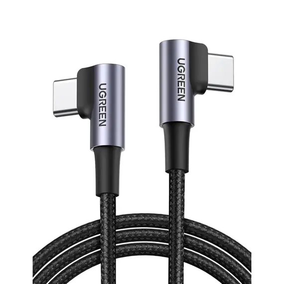 USB Cable UGREEN US323 (70529), 60W, Right Angle type-C to type-C Angled, 1m, Black/Grey