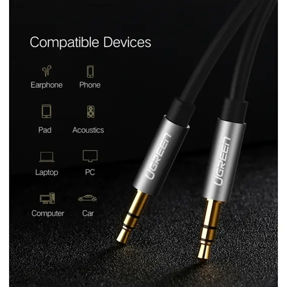 AUX კაბელი UGREEN AV119 (10732) 3.5mm Male to 3.5mm Male Cable 0.5m (Black) , 6 image - Primestore.ge