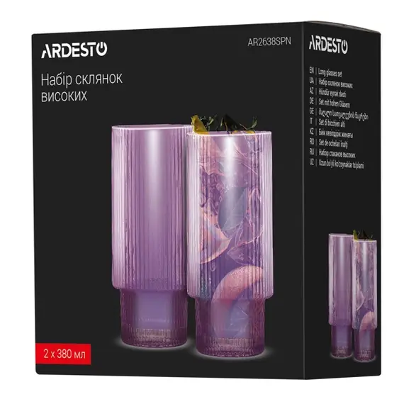 ჭიქების ნაკრები Ardesto AR2638SPN, 380ml, 2pcs, Long Glasses Set, Pink , 4 image - Primestore.ge