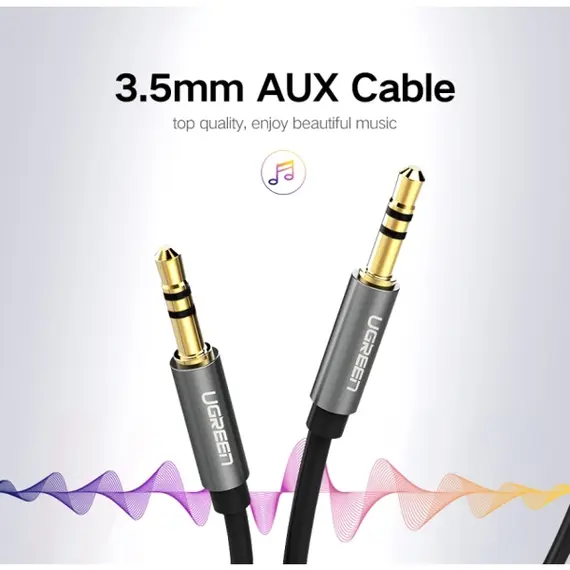 AUX კაბელი UGREEN AV119 (10732) 3.5mm Male to 3.5mm Male Cable 0.5m (Black) , 2 image - Primestore.ge