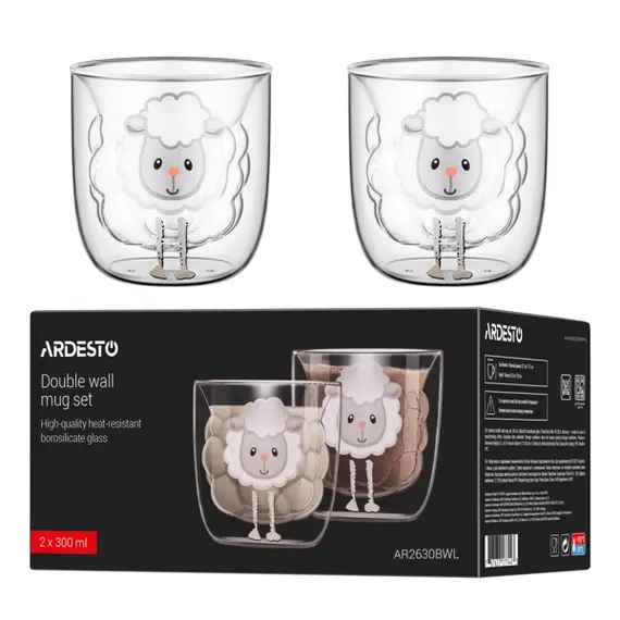 ჭიქების ნაკრები Ardesto AR2630BWL, 300ml, 2pcs, Double Wall Mug Set, Transparent , 2 image - Primestore.ge