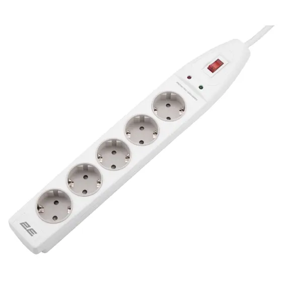 დენის გამანაწილებელი 2Е 2E-SP515M2WH, 5 Socket, 2m, Power Strip With Surge Protector, White  - Primestore.ge
