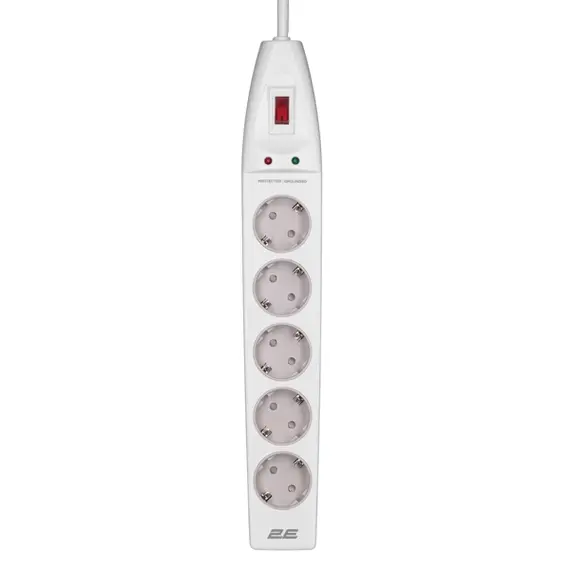 დენის გამანაწილებელი 2Е 2E-SP515M3WH, 5 Socket, 3m, Power Strip With Surge Protector, White , 2 image - Primestore.ge