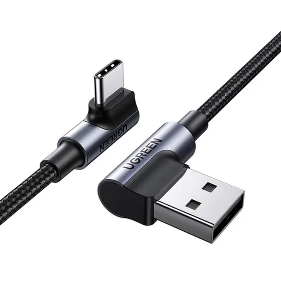 USB კაბელი UGREEN US176 (20857), 18W, USB-A to Type-C 90 Degree, 2m, Space Gray  - Primestore.ge