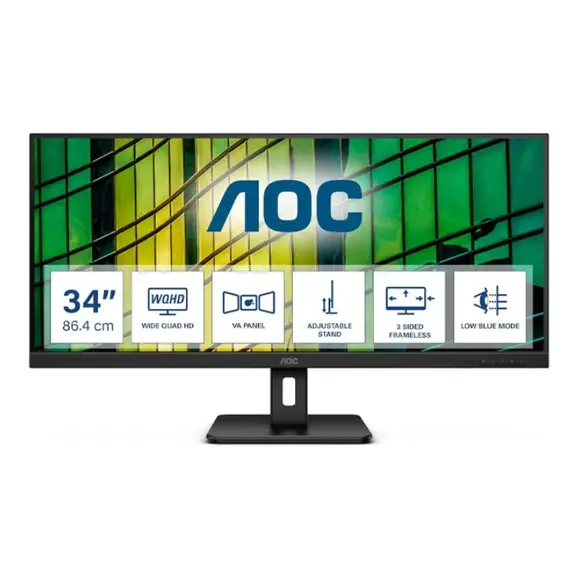 მონიტორი AOC U34E2M 34" WQHD 100Hz VA 1ms 2xHDMI DP  - Primestore.ge