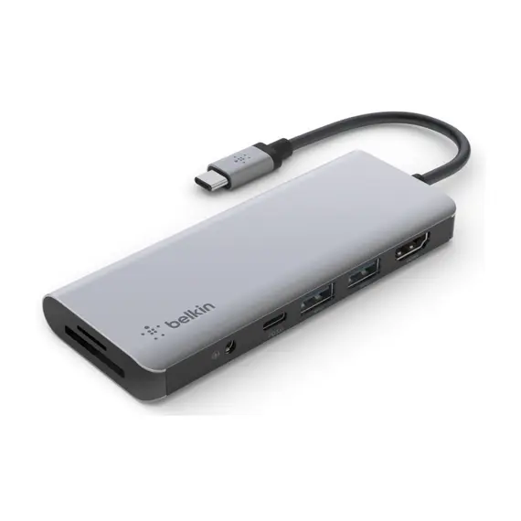 USB-C ჰაბი Belkin AVC009BTSGY, USB-C, HDMI, MicroSD, USB-A, 3.5mm, Hub, Silver  - Primestore.ge