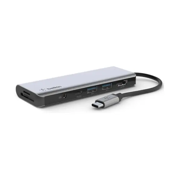 USB-C ჰაბი Belkin AVC009BTSGY, USB-C, HDMI, MicroSD, USB-A, 3.5mm, Hub, Silver , 2 image - Primestore.ge